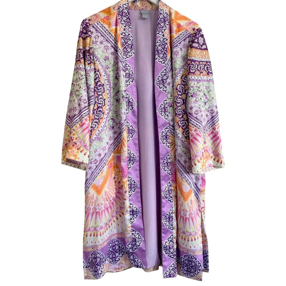 Chico's Colorful Mandala Print Open Front Kimono Womens‎ 2  US Large Bloomcore
